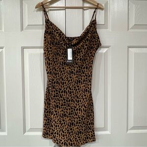Brand New with tags Nastygal Leopard Cowl Neck Mini Cami Dress in size US 10
